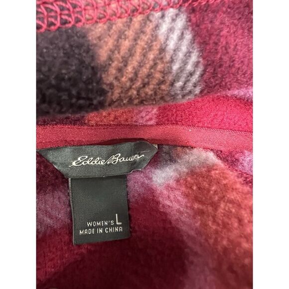 Eddie Bauer fleece  1/4 zip jacket Plaid Pink Woman’s Large - Picture 7 of 9